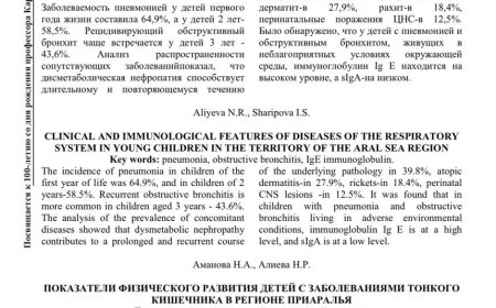 Аманова Н. А. Показатели физического развития детей с заболеваниями тонкого кишечника в регионе Приаралья / Н. А. Аманова, Н. Р. Алиева // Педиатрия: научно-практический журнал. - 2023. - N 3