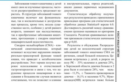 Аманова Н. А. Особенности клинических проявлений заболеваний тонкой кишки в регионе Приаралья / Н. А. Аманова // Педиатрия: научно-практический журнал. - 2024. - N 4.