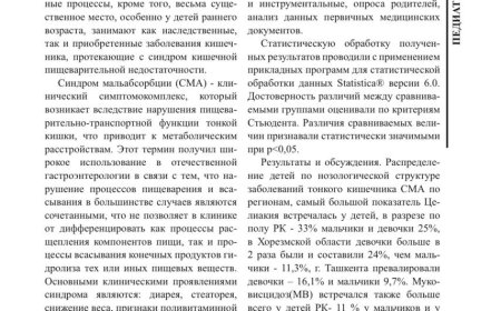 Аманова Н. А. Особенности клинических проявлений заболеваний тонкого кишечника в регионе Приаралья / Н. А. Аманова // Педиатрия: научно-практический журнал. - 2024