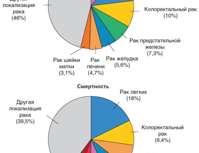 Заболеваемость и смертность в структуре злокачественных онкологических заболеваний (GLOBOCAN, 2020)