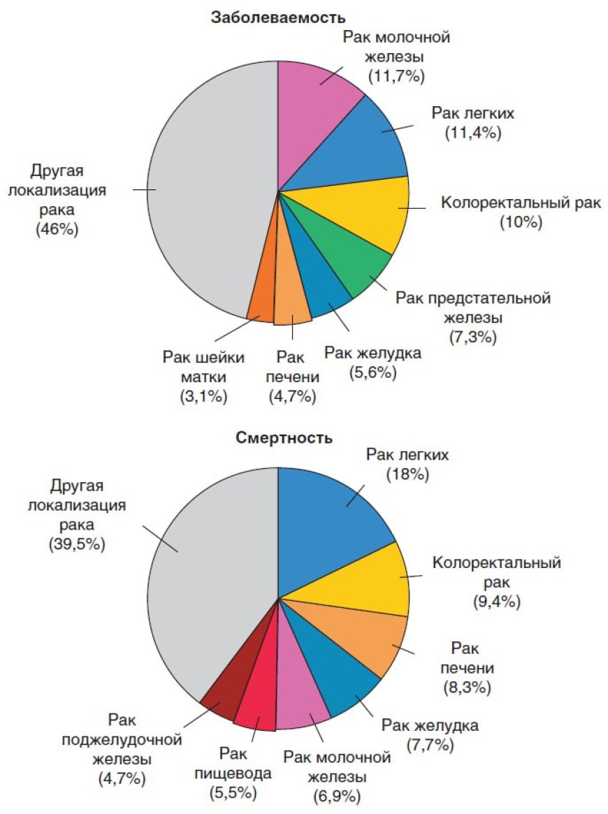 Заболеваемость и смертность в структуре злокачественных онкологических заболеваний (GLOBOCAN, 2020)